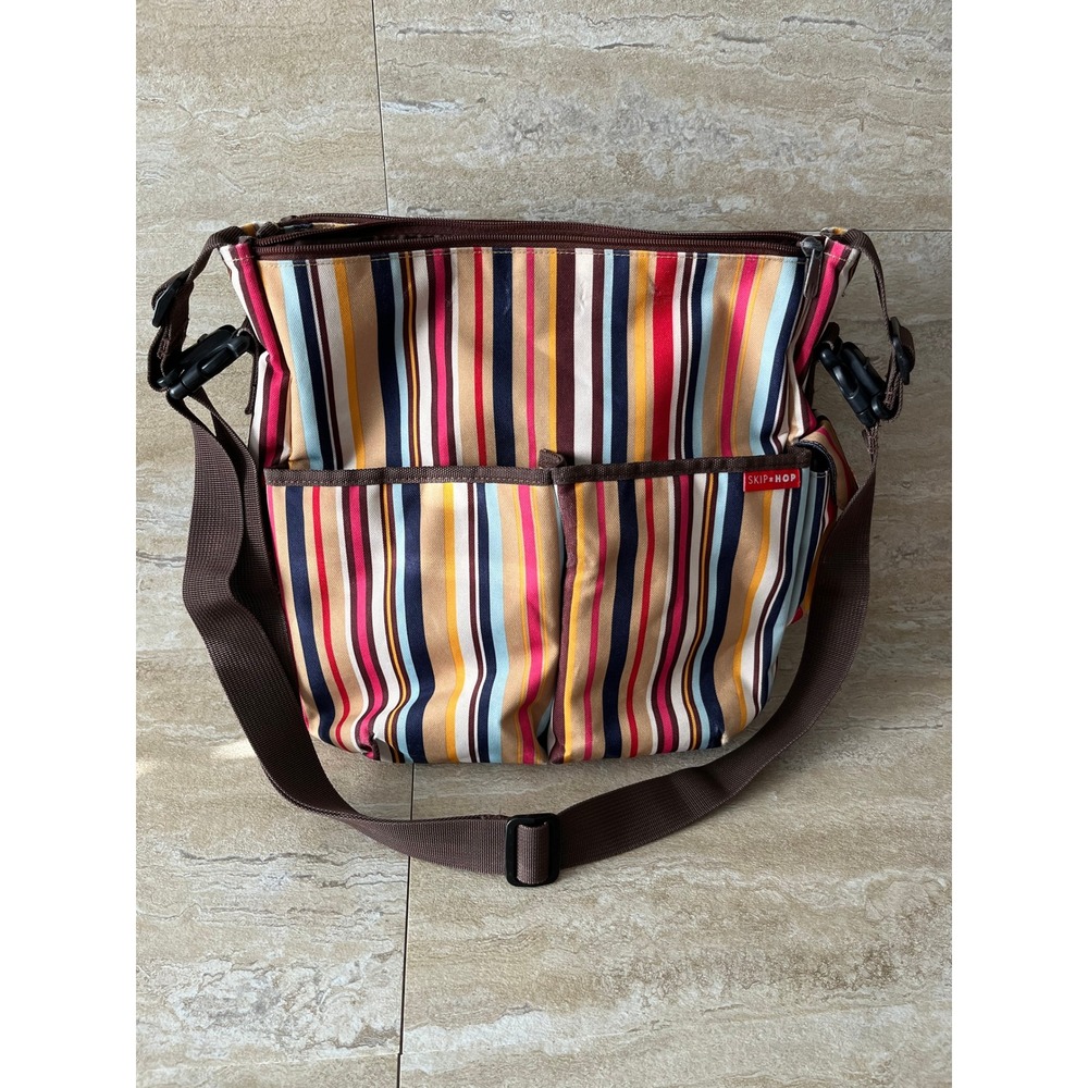 Skip Hop Duo Baby Diaper Bag Unisex Multi Color Striped Canvas Messenger Travel